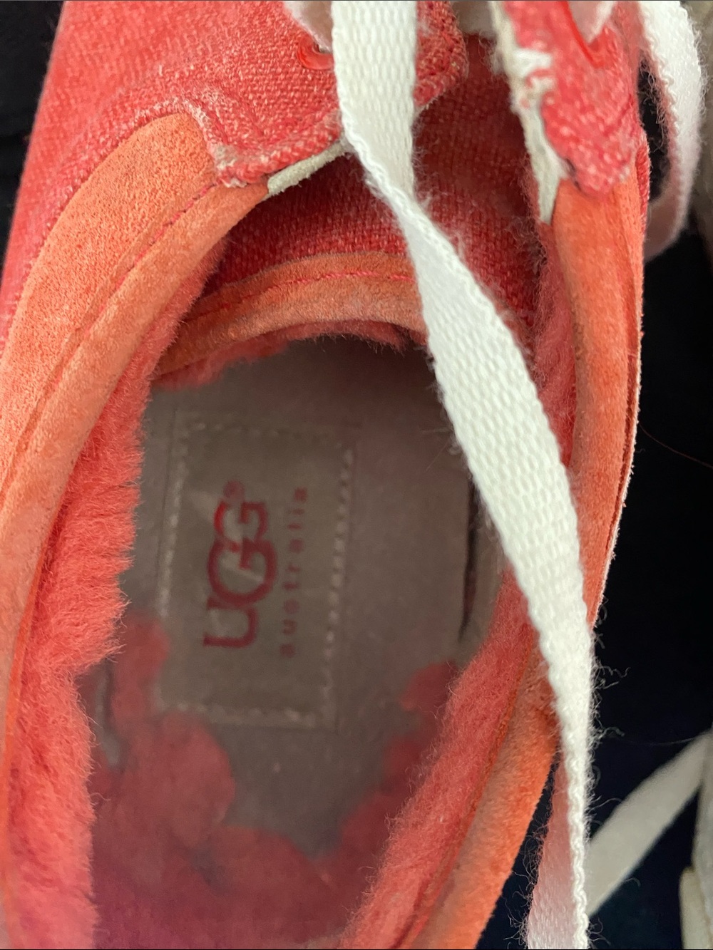 UGG Coral-Red Canvas Lace-Up Sneakers with White Accents - Picture 4 of 4